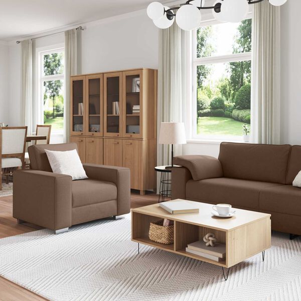 vidaXL Canap&eacute; 3 pcs Marron 219 x 80 x 82 cm Tissu en lin m&eacute;lang&eacute;