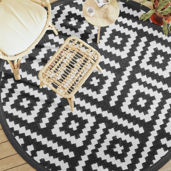vidaXL Tapis d'ext&eacute;rieur ARAKIL blanc et noir &Oslash;200 cm PP