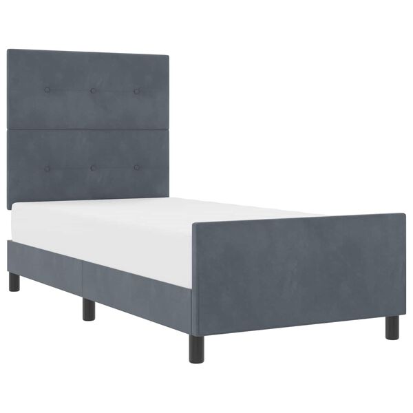 vidaXL Lit &agrave; ressorts avec t&ecirc;te de lit Gris fonc&eacute; 90 x 200 cm Velours