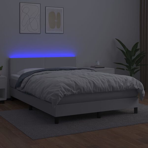vidaXL Sommier &agrave; lattes de lit avec matelas et LED Blanc 140x190 cm