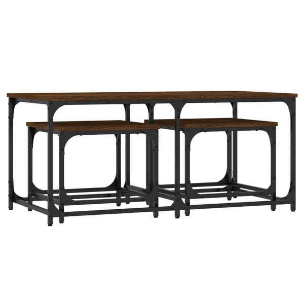 vidaXL Tables basses gigognes 3 pcs ch&ecirc;ne marron bois d'ing&eacute;nierie