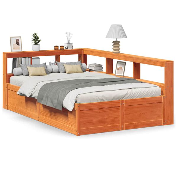 vidaXL Lit biblioth&egrave;que sans matelas cire marron 120x190cm pin massif