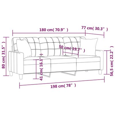 vidaXL Canapé 3 places avec oreillers décoratifs noir 180cm similicuir