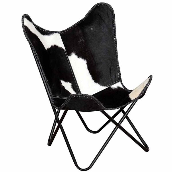 vidaXL Chaise papillon noir et blanc cuir de vache