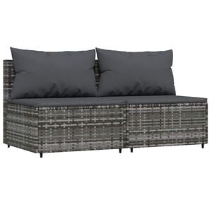 vidaXL Canap&eacute;s centraux de jardin et coussins 2pcs Gris R&eacute;sine tress&eacute;e