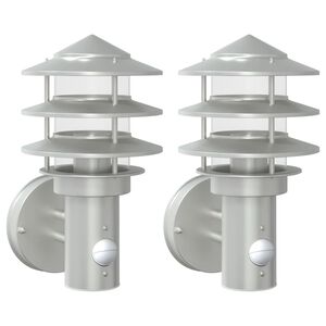 vidaXL Appliques murales d'ext&eacute;rieur et capteurs 2pcs acier inoxydable