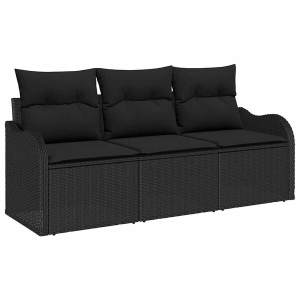 vidaXL Ensemble de canapé de jardin avec coussin 3 pcs Noir polyrotin