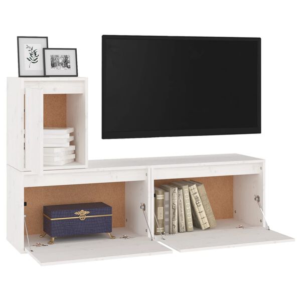 vidaXL Meubles TV 3 pcs Blanc Bois massif de pin
