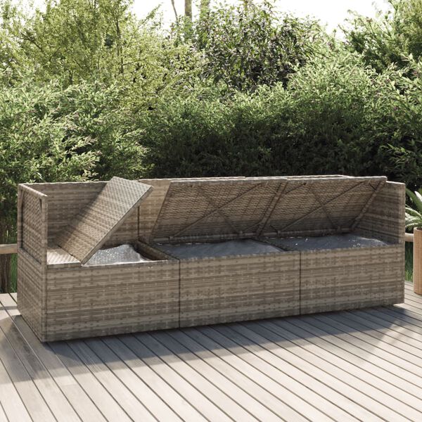 vidaXL Salon de jardin 3 pcs avec coussins Gris R&eacute;sine tress&eacute;e