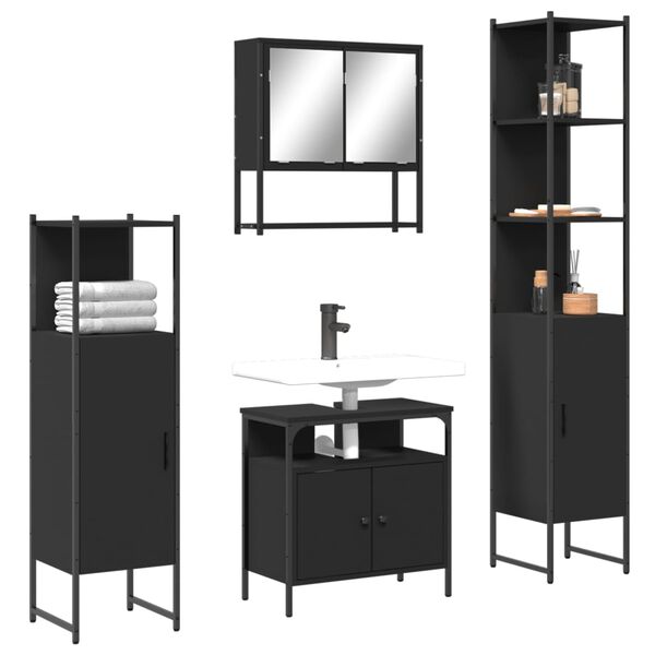 vidaXL Ensemble de meubles salle de bain 4 pcs noir bois d'ing&eacute;nierie