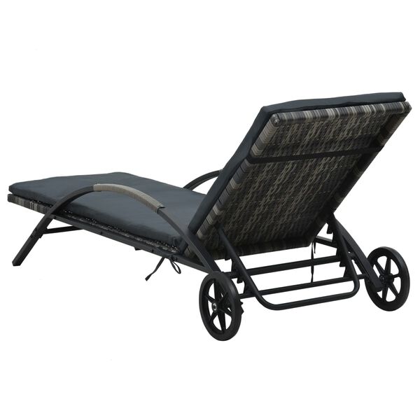 vidaXL Chaise longue avec coussin et roues Résine tressée Anthracite