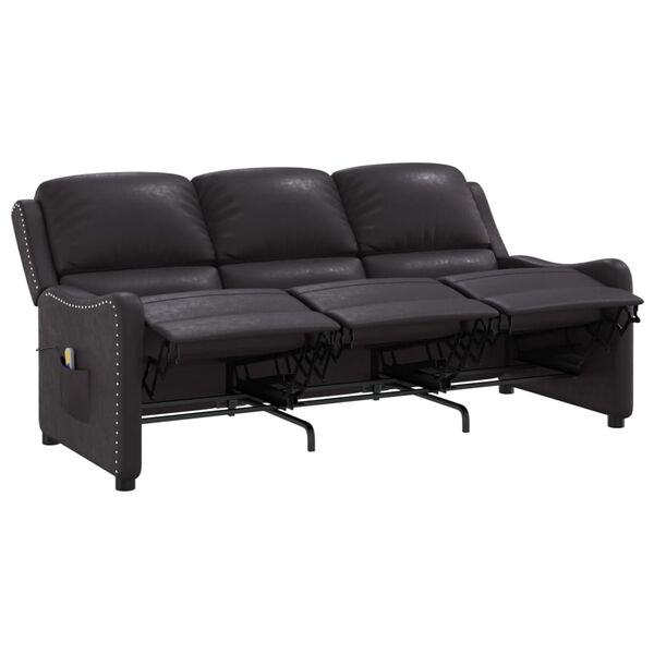 vidaXL Fauteuil de massage inclinable 3places noir brillant similicuir
