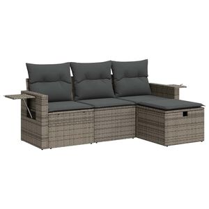 vidaXL Salon de jardin 4 pcs avec coussins gris r&eacute;sine tress&eacute;e