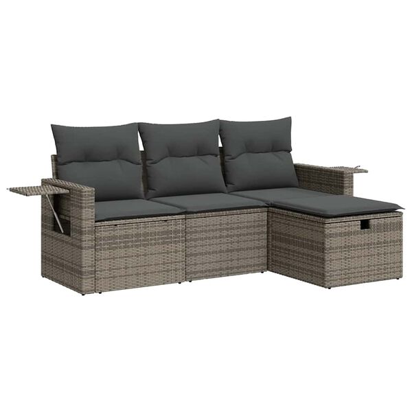 vidaXL Salon de jardin 4 pcs avec coussins gris résine tressée