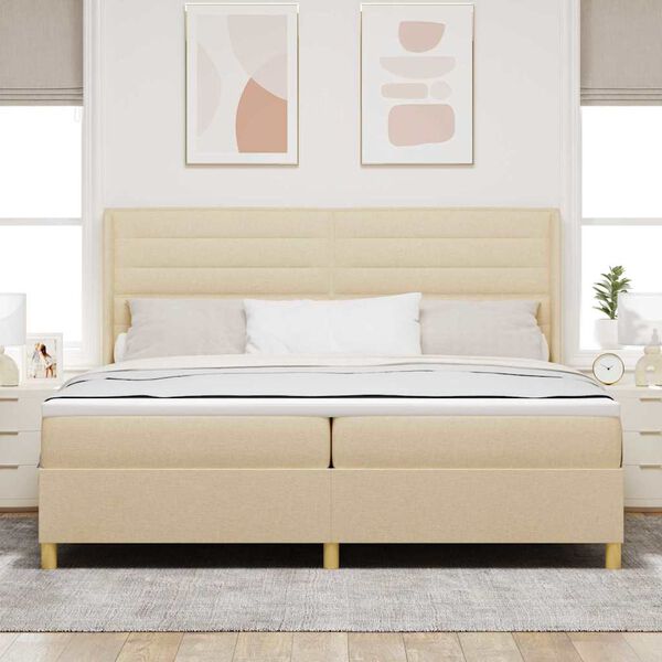 vidaXL Lit &agrave; ressorts avec matelas Cr&egrave;me 200 x 200 cm tissu