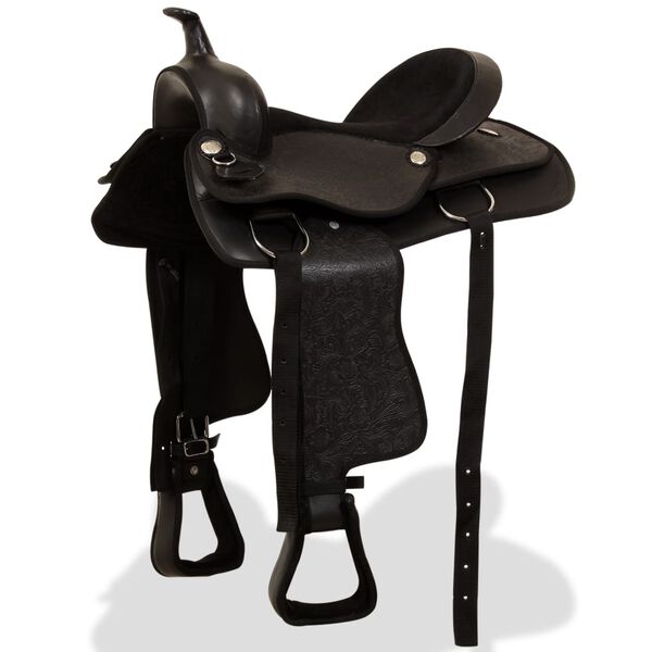 vidaXL Selle, bridon et col de poitrine Cuir v&eacute;ritable 15 po Noir