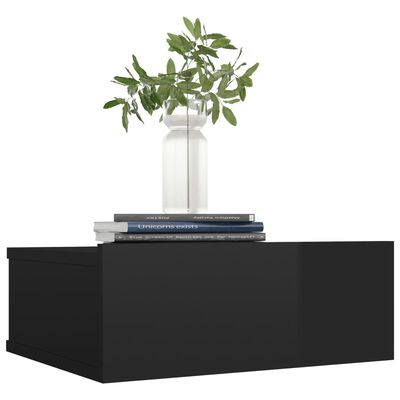 vidaXL Table de chevet flottante noir brillant Bois d'ingénierie