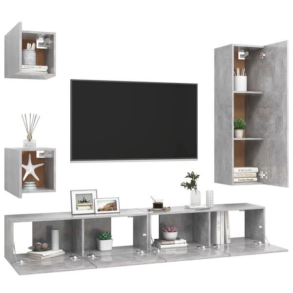vidaXL Ensemble de meuble TV 5 pcs Gris b&eacute;ton Bois d'ing&eacute;nierie