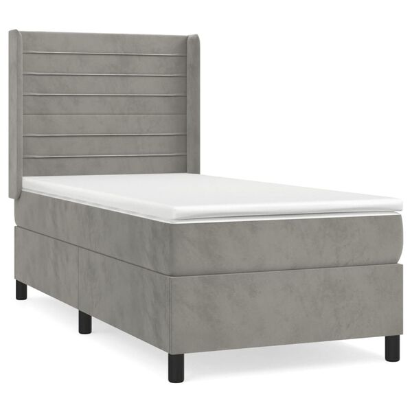vidaXL Sommier &agrave; lattes de lit et matelas Gris clair 90x190 cm Velours