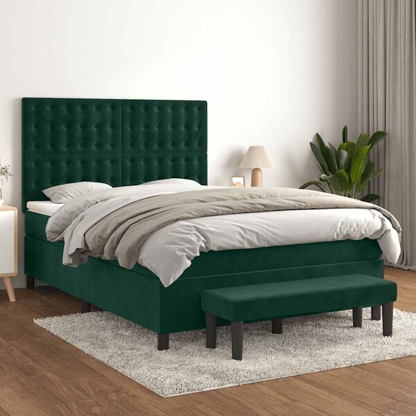 vidaXL Sommier &agrave; lattes de lit et matelas Vert fonc&eacute; 140x200cm Velours