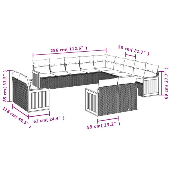 vidaXL Salon de jardin avec coussins 13 pcs noir r&eacute;sine tress&eacute;e