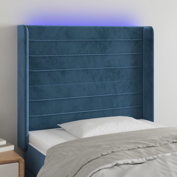 vidaXL T&ecirc;te de lit &agrave; LED Bleu fonc&eacute; 83x16x118/128 cm Velours