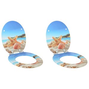 vidaXL Si&egrave;ge de toilette &agrave; fermeture douce 2 pc Coquillage de mer