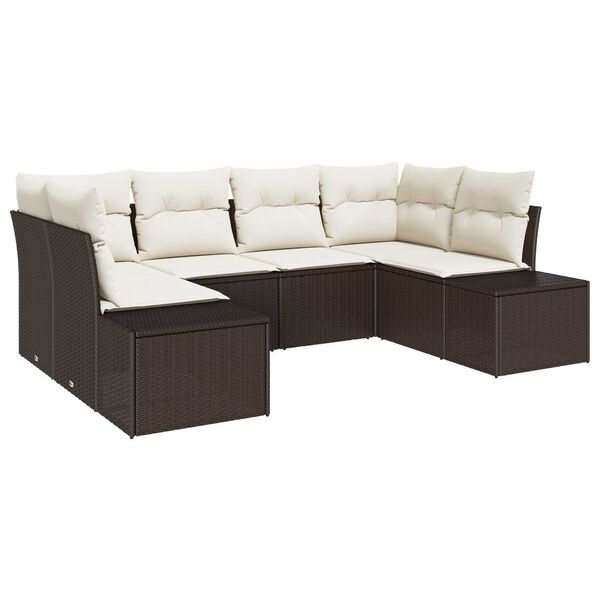 vidaXL Ensemble de canap&eacute; de jardin 6 pcs Marron et Cr&egrave;me Poly rotin