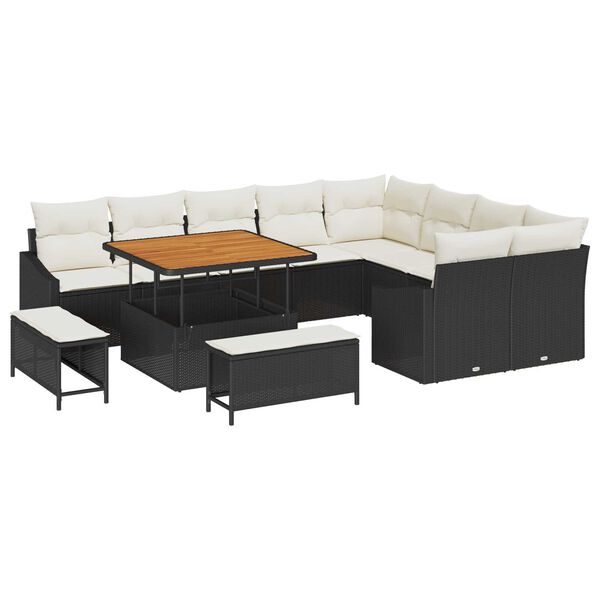 vidaXL Ensemble de canap&eacute; de jardin avec coussin 12 pcs Noir polyrotin