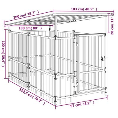 vidaXL Chenil d'extérieur avec toit pour chiens Acier 1,88 m²