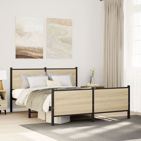 vidaXL Cadre de lit en m&eacute;tal sans matelas ch&ecirc;ne sonoma 140x190 cm