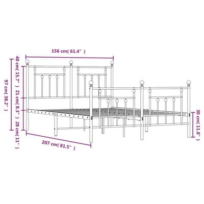 vidaXL Cadre de lit métal sans matelas et pied de lit blanc 150x200 cm