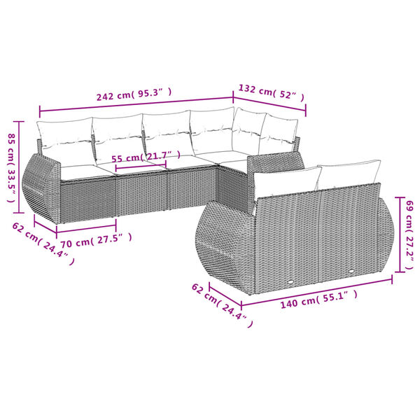 vidaXL Salon de jardin 7 pcs avec coussins noir r&eacute;sine tress&eacute;e