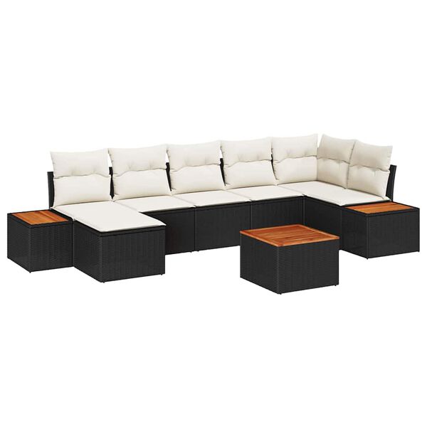 vidaXL Ensemble de canap&eacute; de jardin 8 pcs Noir et Cr&egrave;me Polyrotin