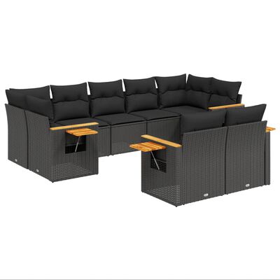 vidaXL Salon de jardin 9 pcs avec coussins noir résine tressée