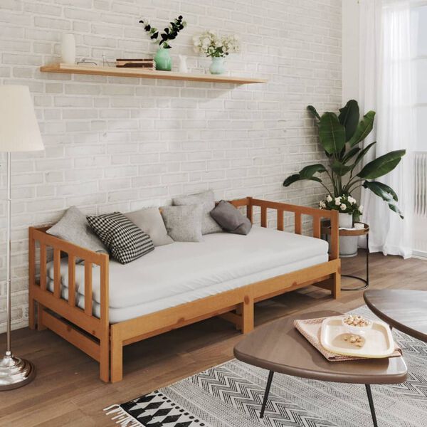 vidaXL Lit coulissant 2x(90x200) cm Marron miel Bois de pin massif