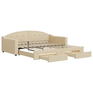 vidaXL Lit de jour avec gigogne et tiroirs cr&egrave;me 100x200 cm tissu