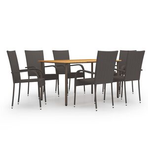 vidaXL Ensemble &agrave; manger de jardin 7 pcs R&eacute;sine tress&eacute;e Marron