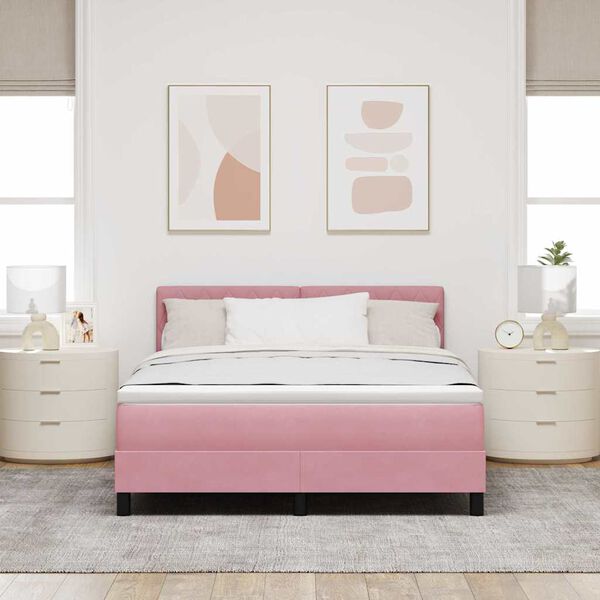vidaXL Lit &agrave; ressorts avec matelas Rose 140 x 190 cm Velours