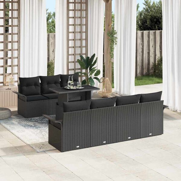 vidaXL Ensemble de canap&eacute; de jardin 8 pcs Noir Poly Rattan