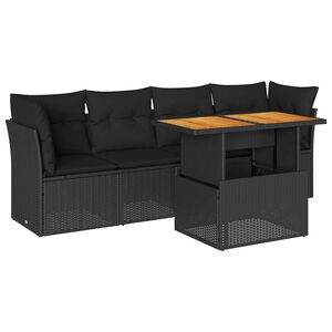vidaXL Salon de jardin 5 pcs avec coussins noir r&eacute;sine tress&eacute;e
