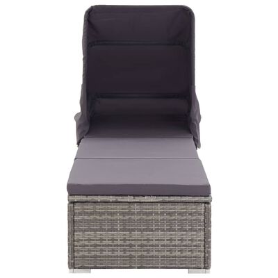 vidaXL Chaise longue avec auvent et coussin Résine tressée Gris