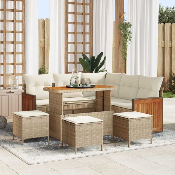vidaXL Ensemble de canap&eacute; de jardin 9 pcs Beige et cr&egrave;me polyrotin