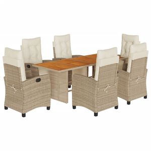 vidaXL Ensemble &agrave; manger de jardin et coussins 7 pcs beige poly rotin