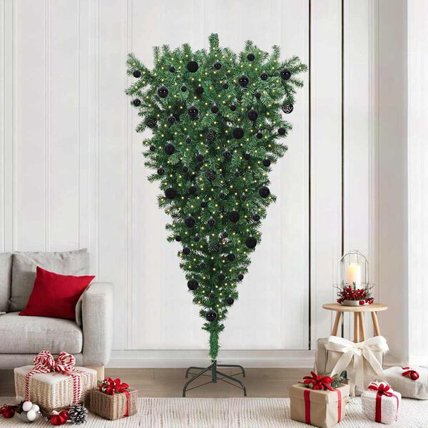 vidaXL Sapin de No&euml;l artificiel pr&eacute;-&eacute;clair&eacute; &agrave; l'envers avec ensemble de boules