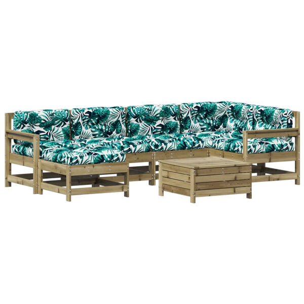 vidaXL Salon de jardin 7 pcs avec coussins bois de pin impr&eacute;gn&eacute;
