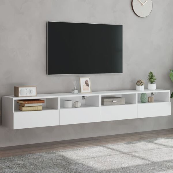 vidaXL Meubles TV muraux 2 pcs blanc 100x30x30 cm bois d'ing&eacute;nierie