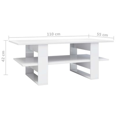 vidaXL Table basse Blanc brillant 110x55x42 cm bois d'ingénierie