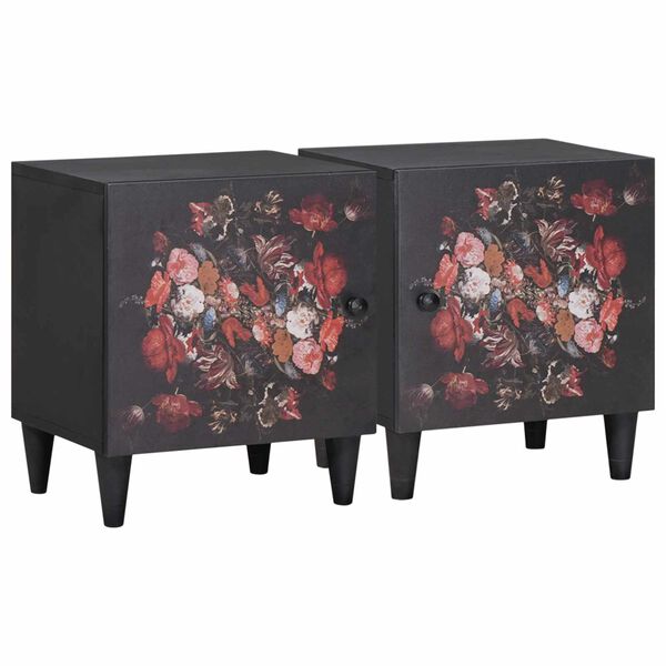 vidaXL Cabinet de chevet avec porte 2 pcs Noir 40 x 33 x 46 cm