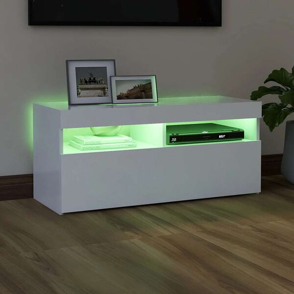 vidaXL Meuble TV avec lumi&egrave;res LED blanc 90x35x40 cm